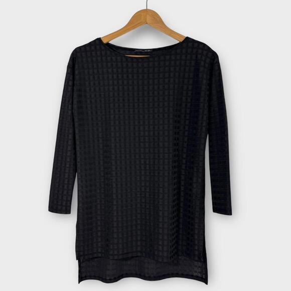 Zara Tops - Zara W&B Women’s Size Small Black Square Textured 3/4 Sleeve High Low Tunic Top